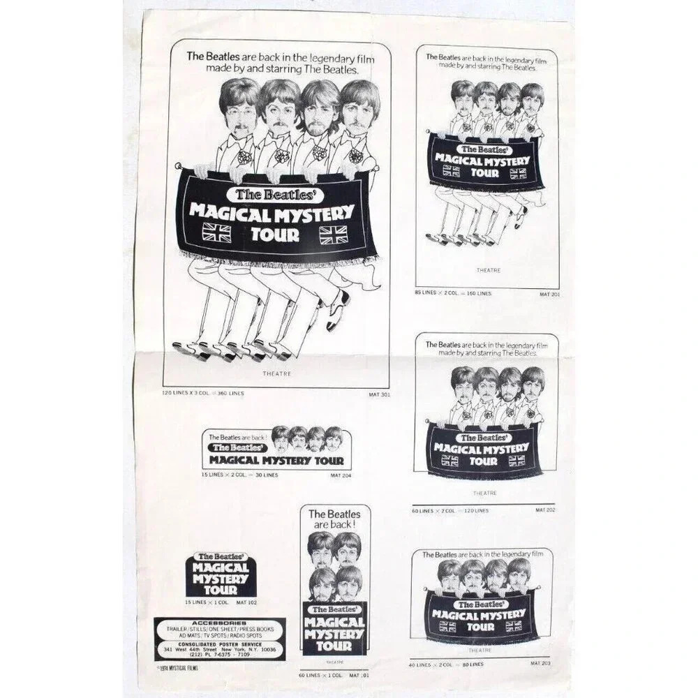Vtg 1974 The Beatles Magical Mystery Tour PROTOTYPE Order Form Poster Flyer